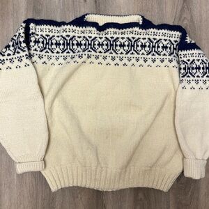 Vintage Nordic Wool Fair Isle Sweater Cream & Navy Men’s L/XL